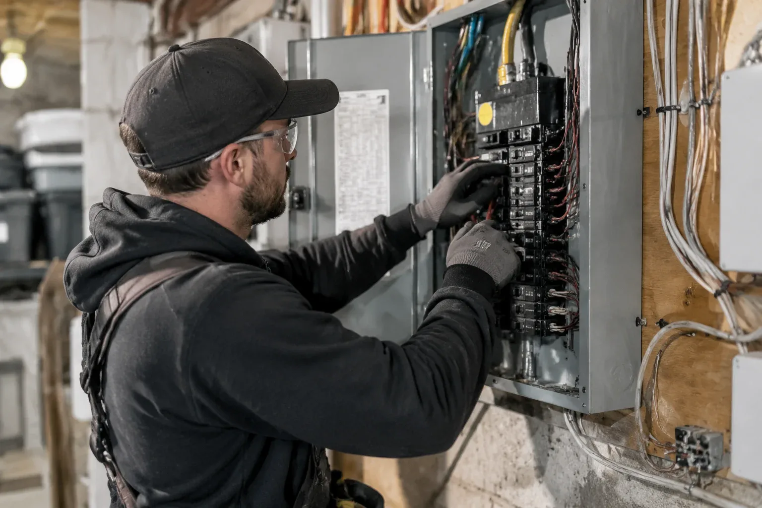 Electrician working on an electrical panel in Waterloo