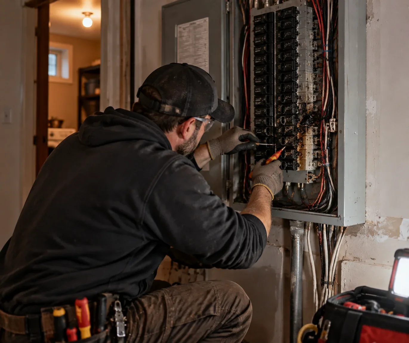 Emergency electrician repairing an electrical issue in Waterloo